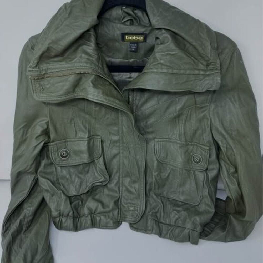 BEBE Olive Green Faux Leather Utility Jacket – Size M